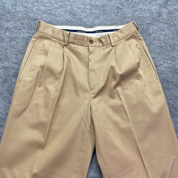 Brooks Brothers Chino Pants Men 31 x 30 Beige Tan Elliot Fit Cuffed Pleated - Picture 3 of 11